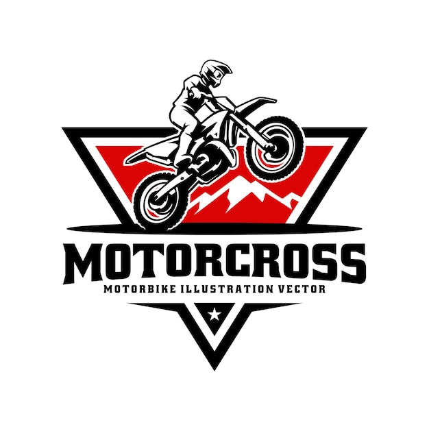 A motocross rider with a red triangle in the background