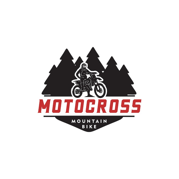 Motocross silhouette in the forest logo design template