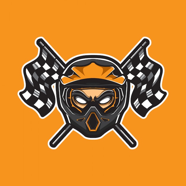 Motocross Sport Logo With Checkered flags