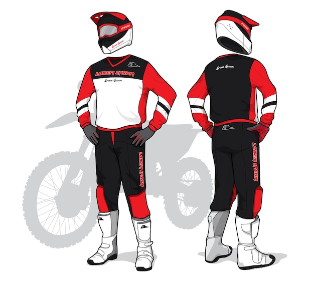 Vettore motocross uniforme disegno set mock up vettore