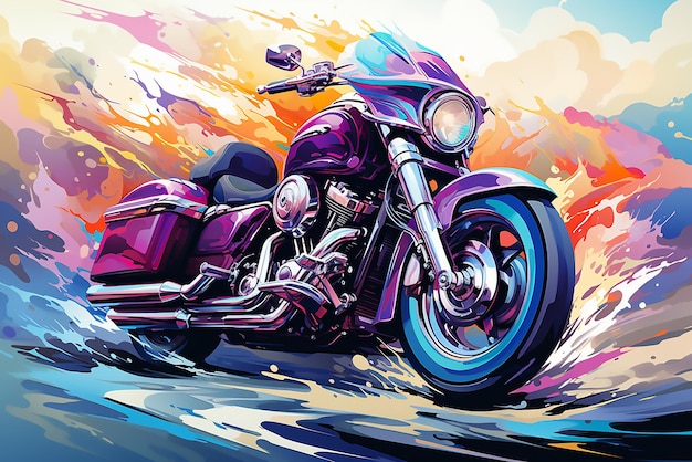 motor bile abstract watercolor old fashion motorcycle