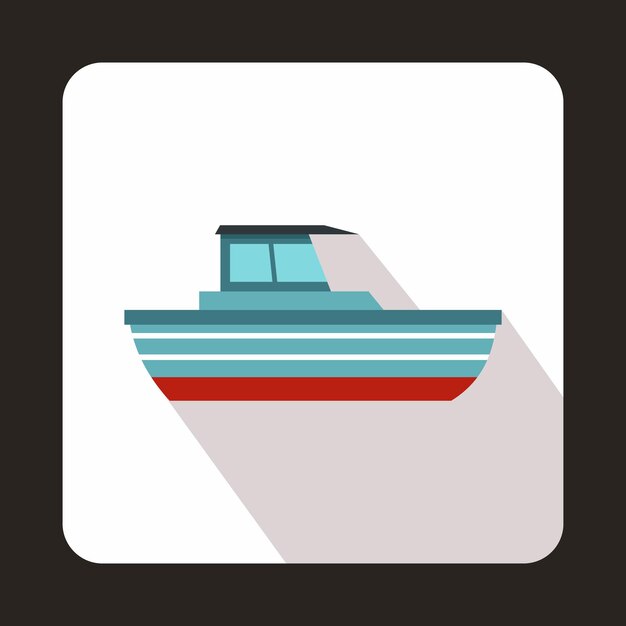 Vector motor boat icon in flat style with long shadow sea transport symbol