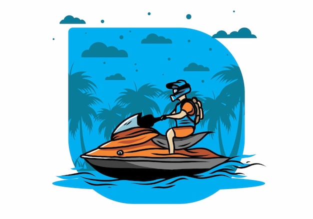 Motor boat sport on the beach illustration