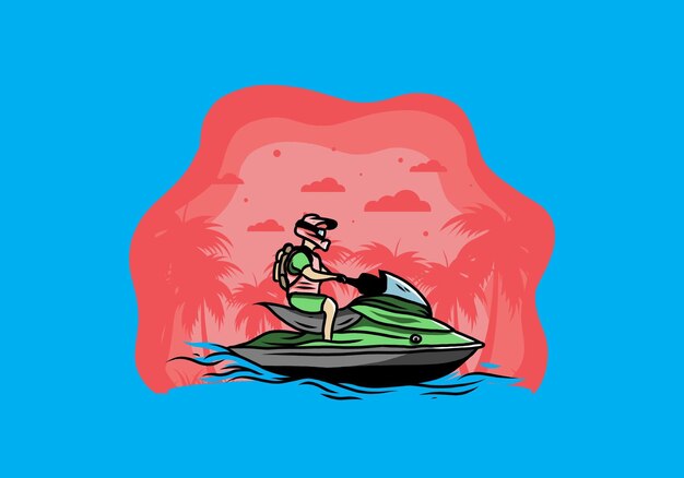 Motor boat sport on the beach illustration