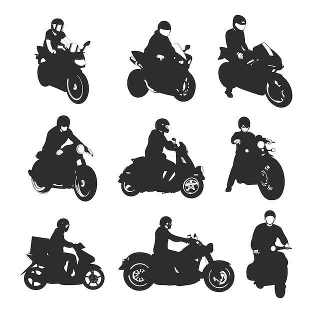 Collezione di motori sagome di moto con persone