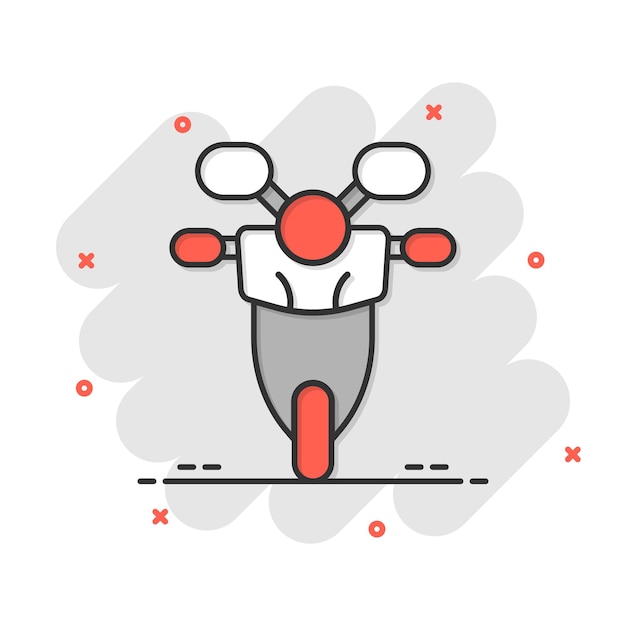 Motor pictogram in komische stijl Scooter cartoon vectorillustratie op witte geïsoleerde achtergrond Bromfiets voertuig splash effect bedrijfsconcept