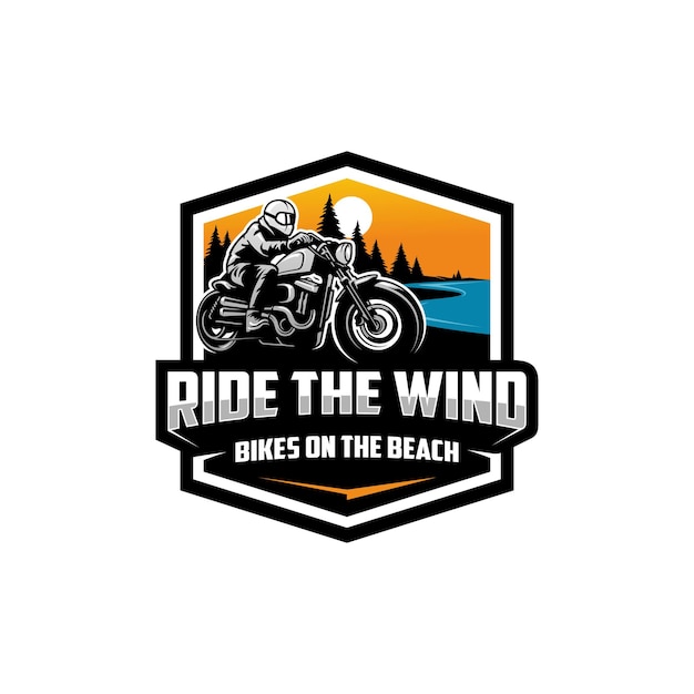 Vector motor rider with beach background isolated logo vector