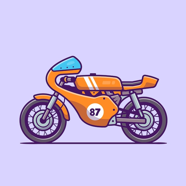Illustrazione dell'icona del fumetto della moto. concetto dell'icona del veicolo del motociclo isolato. stile cartone animato piatto