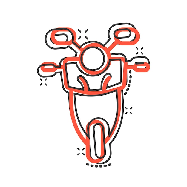 Motorbike icon in comic style Scooter cartoon vector illustration on white isolated background Moped vehicle splash effect business concept