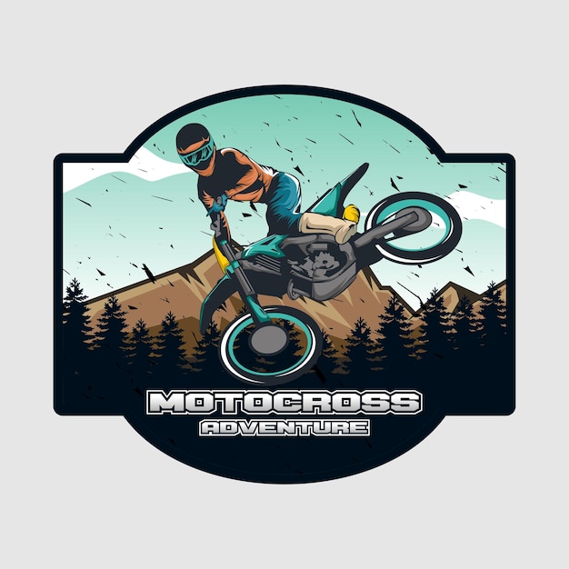 Vettore moto logo motocross emblema colorato