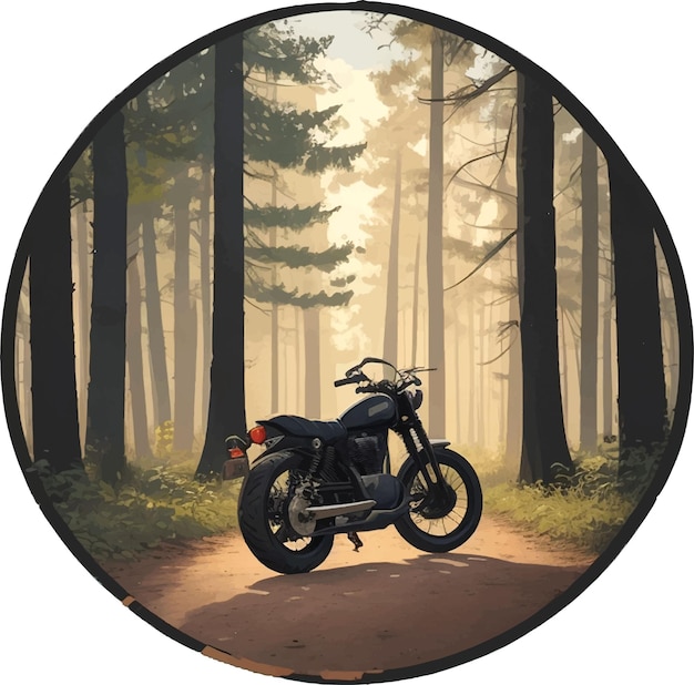 Vector motorbike parked in the middle of the forest