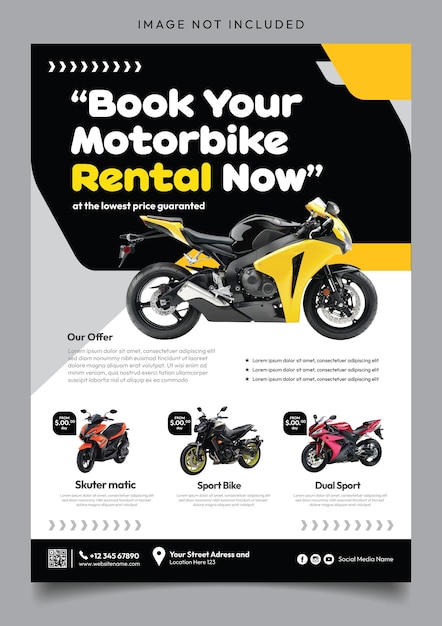 motorbike rental promotion editable flyer template