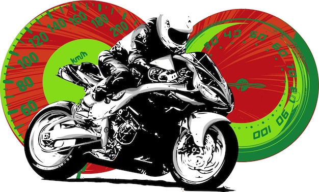 Motorbike rider abstract vector silhouette Road motorcycle racing with struments