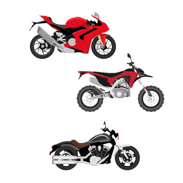 Vector motorbike set motorcycles bikes and choppers speed race and retro vehicles vector motor transport detail sports road moto collection