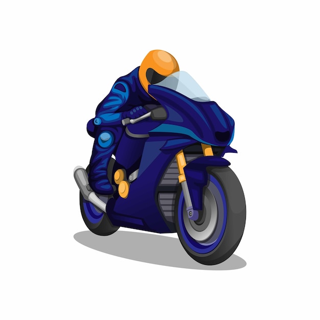 Motorbike sport racing speeding in blue uniform character concept  on white background