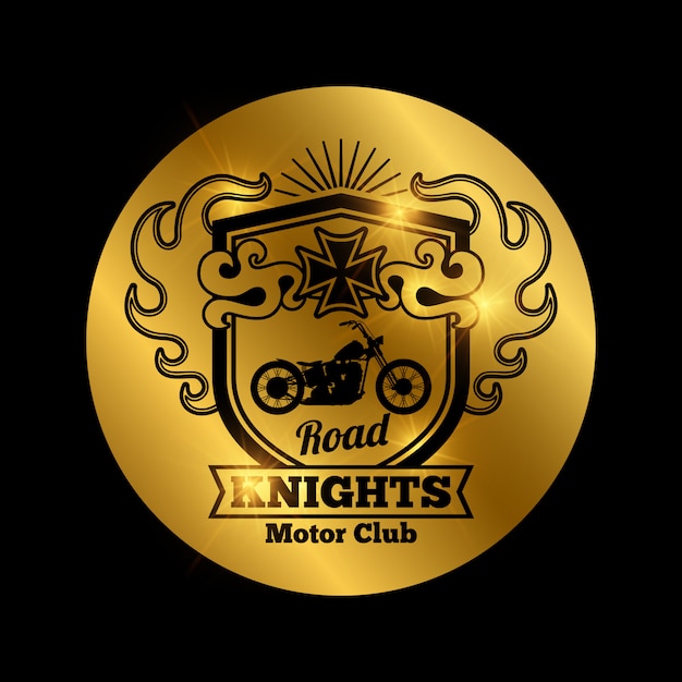 Motorclub gouden embleem met motorfiets