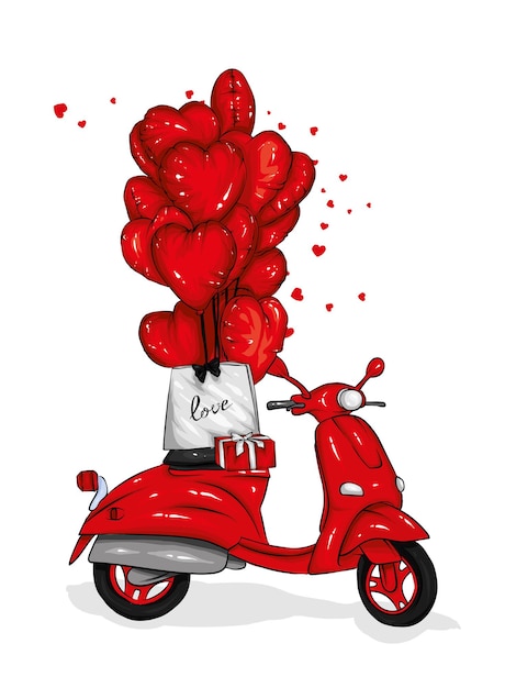 Motorcycle and balloons hearts