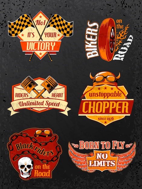 Motorcycle bike badges set