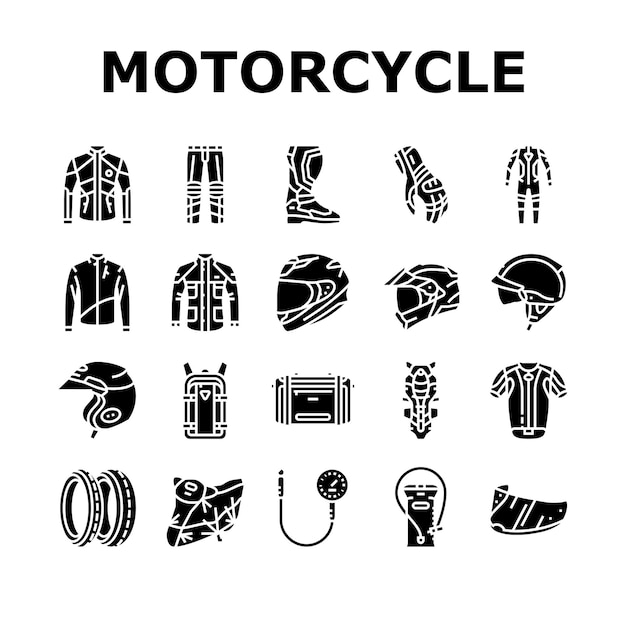 Motorcycle bike motor sport icons set vector