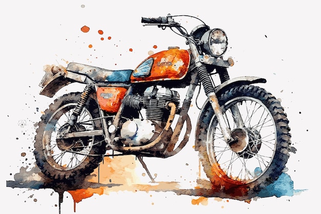 Vector motorcycle bike motorbike big bike watercolor white background watercolor vintage colorful