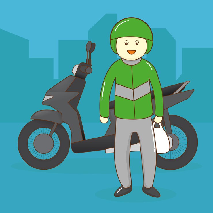वेक्टर motorcycle bike uber delivery mobility service cute illustration transportation electric vehicle