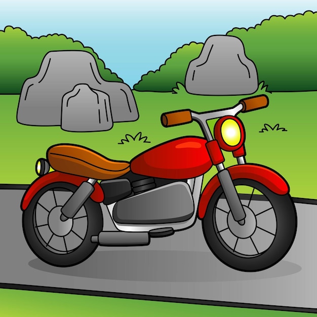 Motorcycle Cartoon Colored Vehicle Illustration