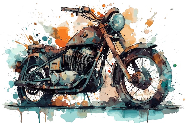 Vector motorcycle chopper bike drive hog watercolor painting abstract background