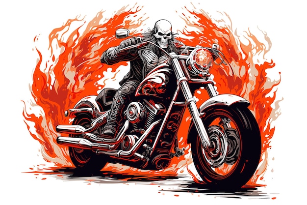 motorcycle death skull biker multicolor drawing tshirt design vector illustration