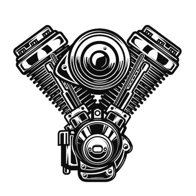 Vector motorcycle engine illustration on white background.  element for poster, emblem, sign, badge.  illustration