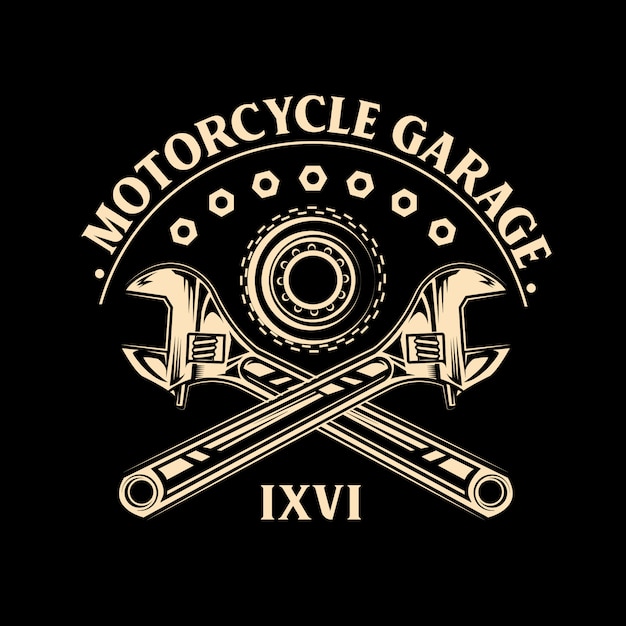 Vector motorcycle garage emblem on black