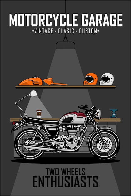 MOTORCYCLE GARAGE POSTER ILLUSTRATION