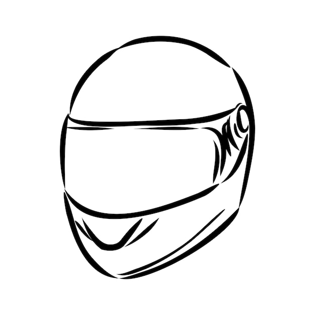 オートバイのヘルメットの手描きのアウトライン落書きアイコン。バイクの保護と速度、安全装置のコンセプト。白い背景の上の印刷、ウェブ、モバイル、インフォグラフィックのベクトルスケッチイラスト。