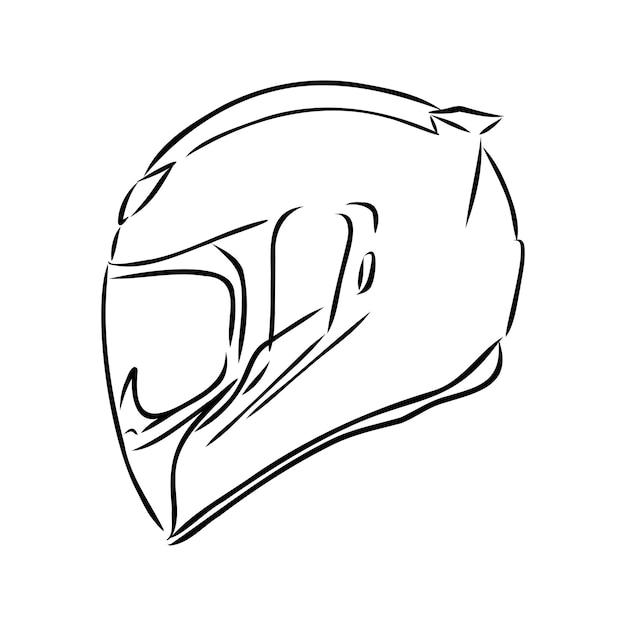 オートバイのヘルメットの手描きのアウトライン落書きアイコン。バイクの保護と速度、安全装置のコンセプト。白い背景の上の印刷、ウェブ、モバイル、インフォグラフィックのベクトルスケッチイラスト。モト