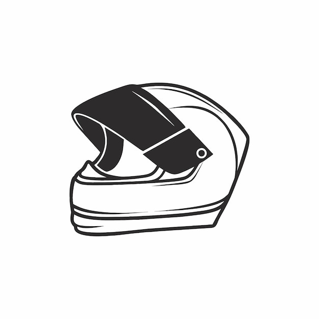 Casco da moto nello stile della grafica in bianco e nero. vista laterale dell'icona del casco, isolata su uno sfondo bianco. illustrazione vettoriale di una mano di doodle. attrezzature, sicurezza e protezione.