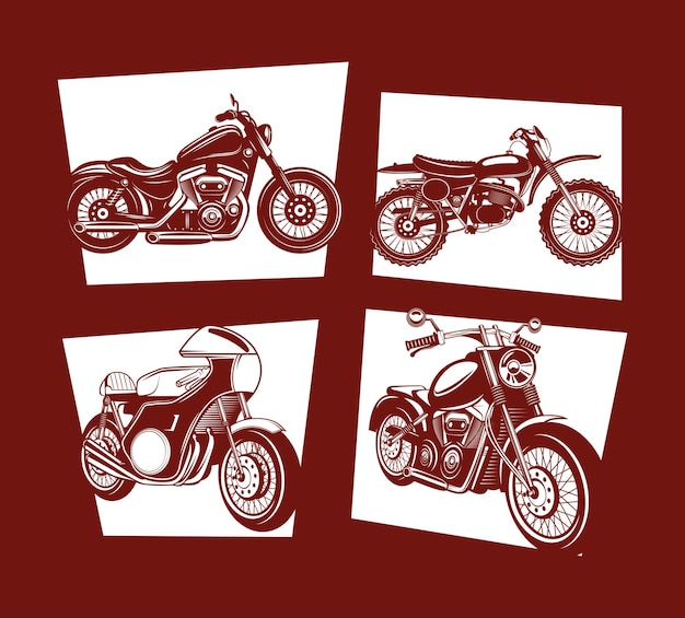 Motorcycle labels icon collection on red background