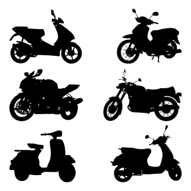Векторная иллюстрация силуэтов мотоциклов или современных велосипедов