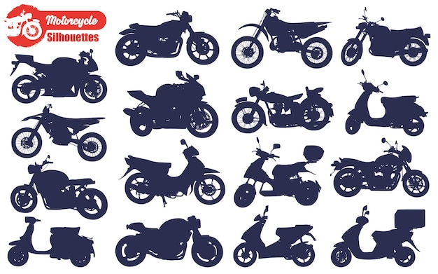 Motorcycle or Modern Bike Silhouettes Vector Illustration