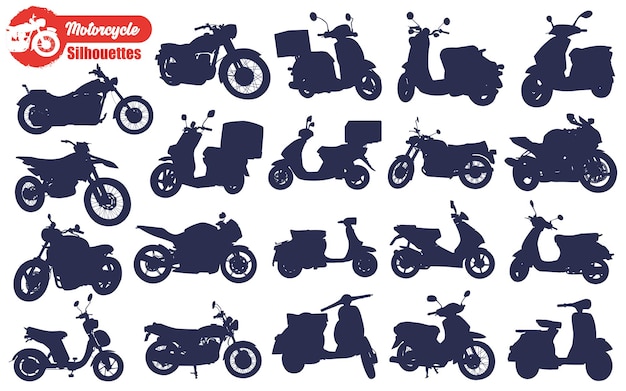 Motorcycle or Modern Bike Silhouettes Vector Illustration