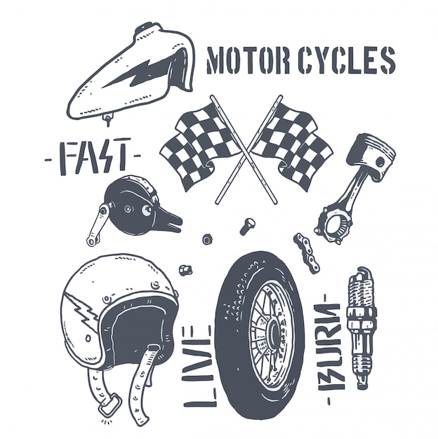 Parti del motociclo pack design illustrazione