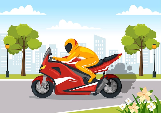 Motorcycle Racing Championship op Racetrack Illustratie met Racer Riding Motor voor Landing Page