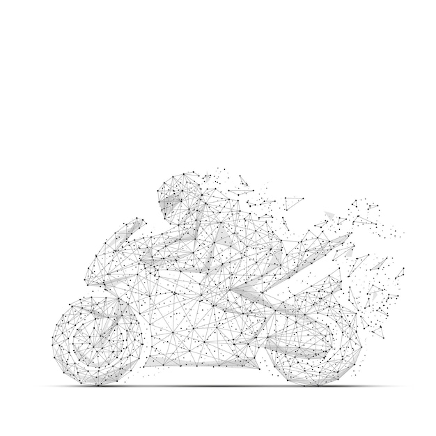 Motorcycle racing with polygon line on abstract background Polygonal vector motosport background