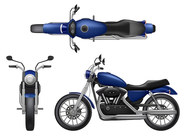 Vector motorcycle realistic various views of modern urban bike decent vector vehicle