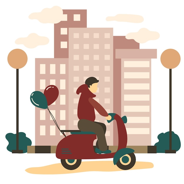 Vector motorcycle rider in the city illustration scene