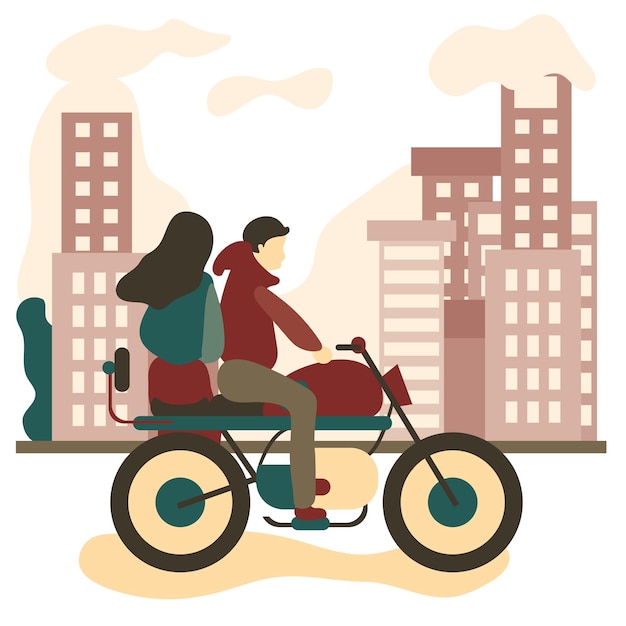 Vector motorcycle rider in the city illustration scene