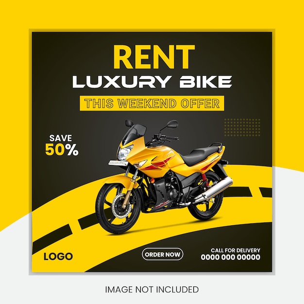 Motorcycle riding social media post and rent luxury bike service design