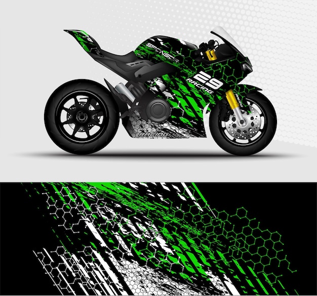 Вектор Мотоцикл спортбайки обернуть наклейку и дизайн виниловой наклейки с абстрактным фоном
