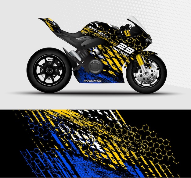 Moto sportbikes avvolgono strisce da corsa decalcomania con sfondo astratto