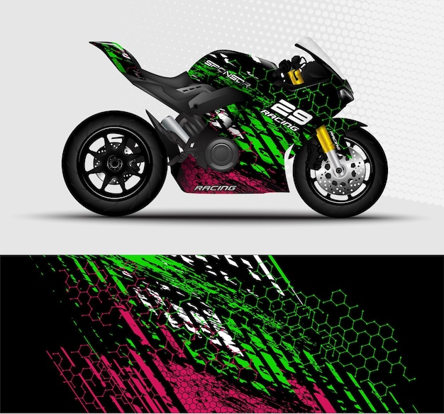 Vector motorcycle sportbikes wrap sticker en vinyl sticker ontwerp met abstracte achtergrond