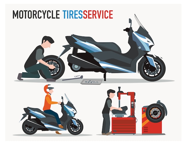 Вектор Магазин шин для мотоциклов с плоским дизайном