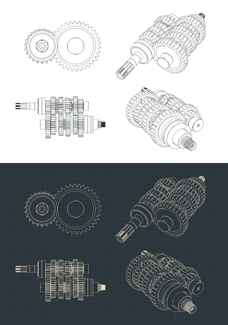 Vector motorcycle transmission gearbox drawing